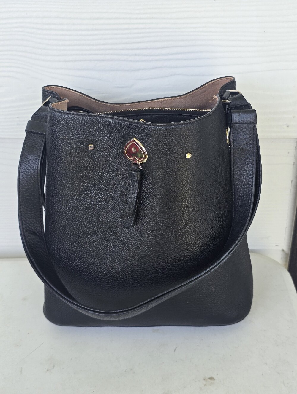Kate Spade New York Black Pebbled Leather Shoulder Hobo Bag Spade Hardware
